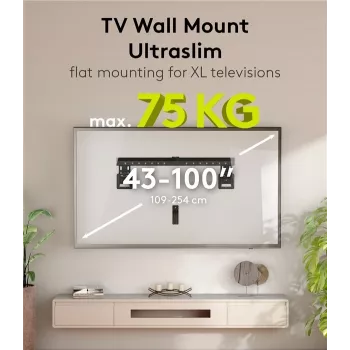 Feste TV-Wandhalterung WENTRONIC Goobay Ultraslim 70822 XL Schwarz für Flachbildschirme