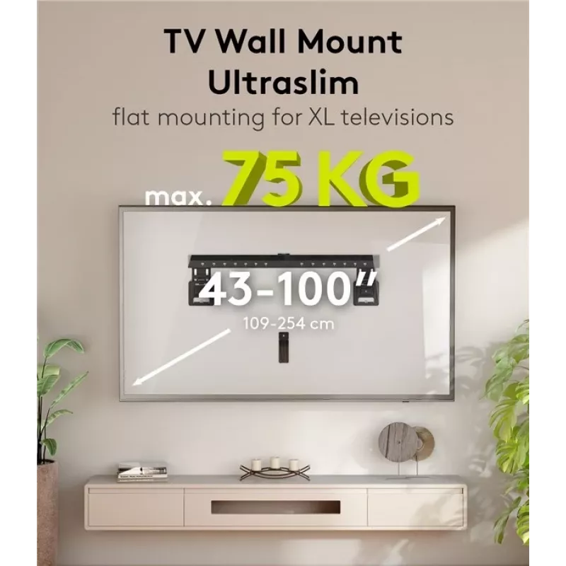 Feste TV-Wandhalterung WENTRONIC Goobay Ultraslim 70822 XL Schwarz für Flachbildschirme