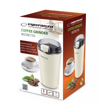 Kaffeemühle mit Edelstahlmesser ESPERANZA EKC008W, 160 W, 70 g Kapazität, 8,7 cm Durchmesser, 17 cm Höhe, weiß