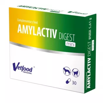 Verdauungsenzyme Vetfood AMYLACTIV DIGEST MINI – Nahrungsergänzungsmittel, 30 Kapseln für Katzen und Hunde