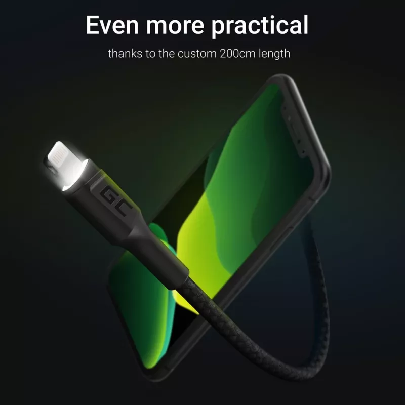 Lightning-auf-USB-A-Kabel Grün Cell KABGC12, 2 m, Lightning – USB A, Schwarz