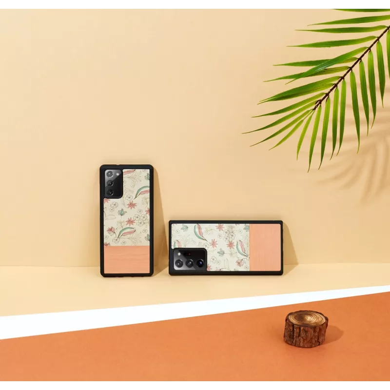 Schutzhülle man and wood für Samsung Galaxy Note 20 Ultra — Pinke Blume auf Schwarz