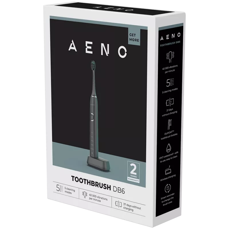 AENO Sonic Electric Toothbrush DB6: Schwarz, 5 Modi, kabelloses Laden, 46000 U/min, 40 Tage ohne Aufladen, IPX7