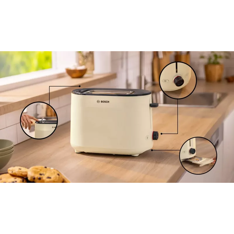 Bosch Toaster | TAT2M127 MyMoment | Leistung 950 W | Anzahl der Schlitze 2 | Gehäusematerial Kunststoff | Beige
