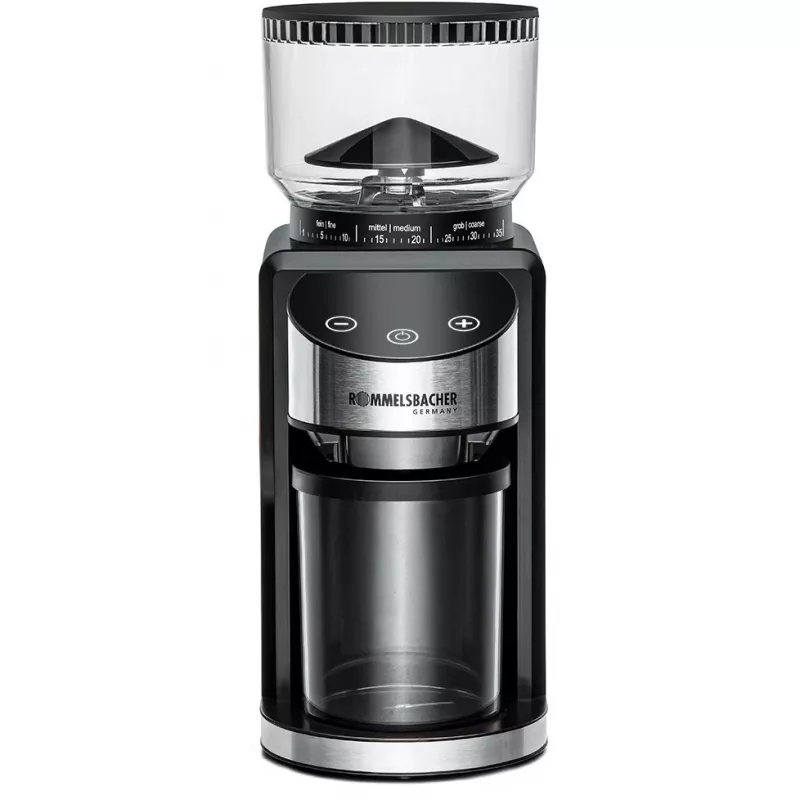 Kaffeemühle mit Kegelmahlwerk Rommelsbacher EKM 400 — kegelförmige Edelstahlmahlwerke, 35 Mahlgrade, 12 Dosen, 130 g Behälter