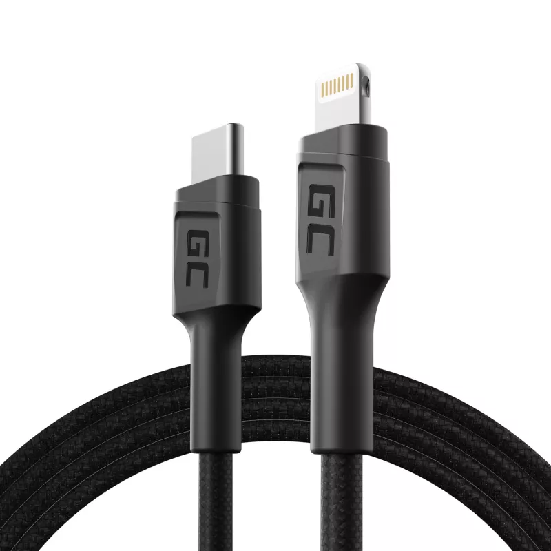 Lightning-auf-USB‑C-Kabel Grün Cell KABGC07, 1 m, schwarz, Lightning (Stecker) auf USB‑C (Stecker), 480 Mbit/s