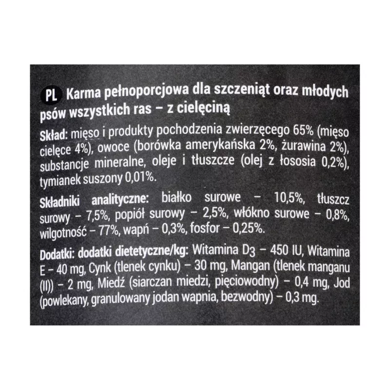 Dolina Noteci Rafi Junior mit Kalbfleisch, Cranberry und Blaubeere - Nassfutter für Hunde 400 g