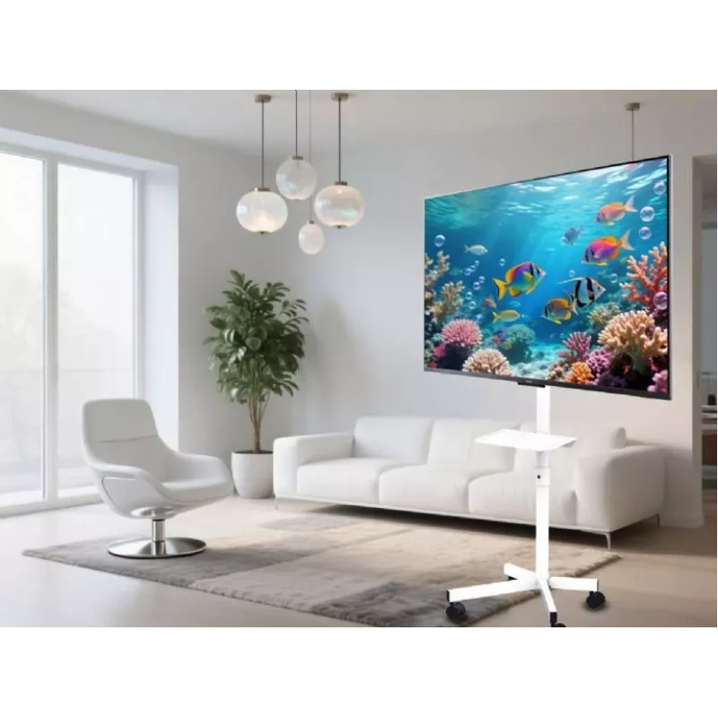Gembird TV-Bodenständer mit Rollen für 32 Zoll–55 Zoll, weiß, VESA 100x100–400x400, 30 kg