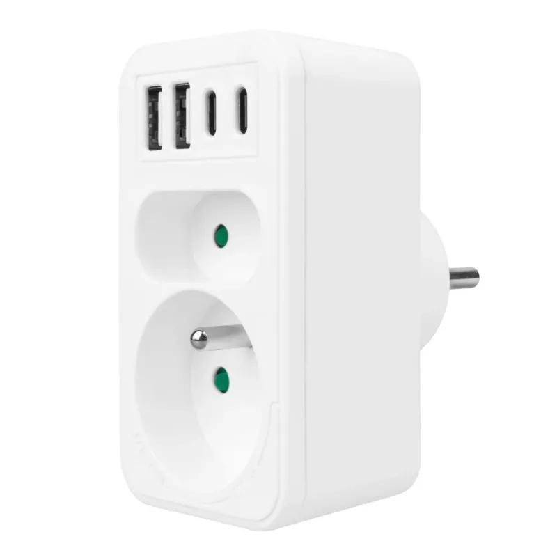 Power-Splitter MACLEAN MCE249 F/W – 2x Netzsteckdosen (16A + 6A) und 4x USB (2x A, 2x C PD 20W)