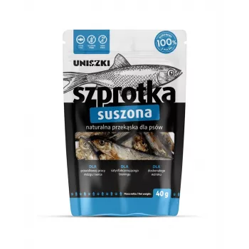 Hundesnack UNISZKI Getrocknete Sprotte 40 g – Einkomponenten-Monoprotein-Fischsnack für Hunde, für alle Rassen geeignet