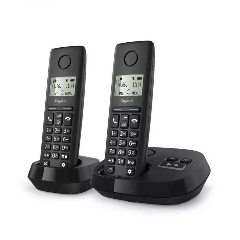 Schnurloses Analog/DECT-Telefon Gigaset PURE 100A Duo — 2 Mobilteile, Freisprecheinrichtung, Rufnummernanzeige, 1,5-Zoll-Display, Schwarz
