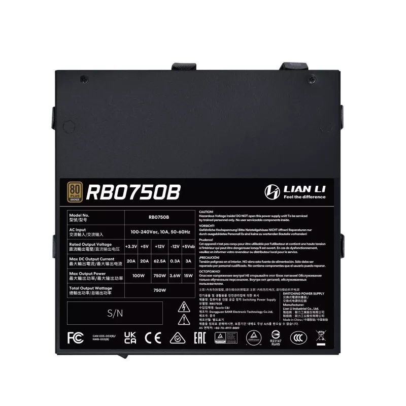 Netzteil Lian Li RB0750B.B 750 W ATX 24-pin, 80 PLUS Bronze, 135 mm Lüfter, schwarz