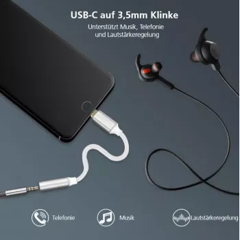 Adapterkabel helos USB 3.1 Typ-C auf 3,5 mm, Modell 288381, silber