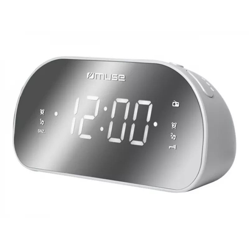Uhrenradio Muse M-170CMR — digitales Uhrenradio, 1,2 Zoll LED-Anzeige, FM, AC 230V, AAA-Backup, Spiegel/Weiß