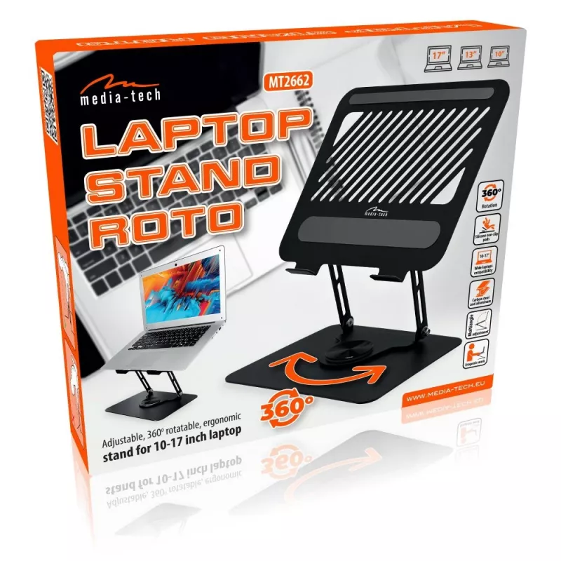 Laptopständer MEDIA-TECH MT2662 – höhenverstellbar, faltbar aus Aluminium für 10–17 Zoll Laptops