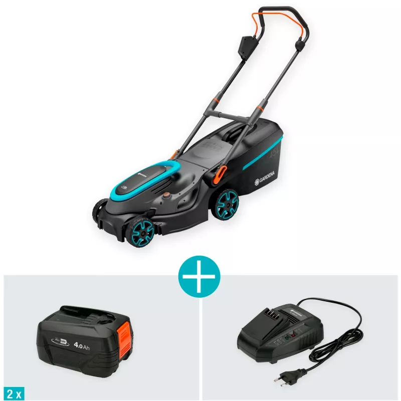 Akku-Rasenmäher PowerMax 37/36V P4A Ready-To-Use Set, 36 Volt (2x18V) (schwarz/grau, 2x Li-Ionen-Akku 4,0Ah, POWER FOR ALL ALLIANCE)