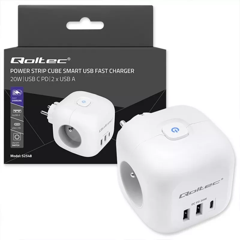 Steckdosenleiste QOLTEC 52548 mit 3× AC-Steckdosen und USB-Anschluss