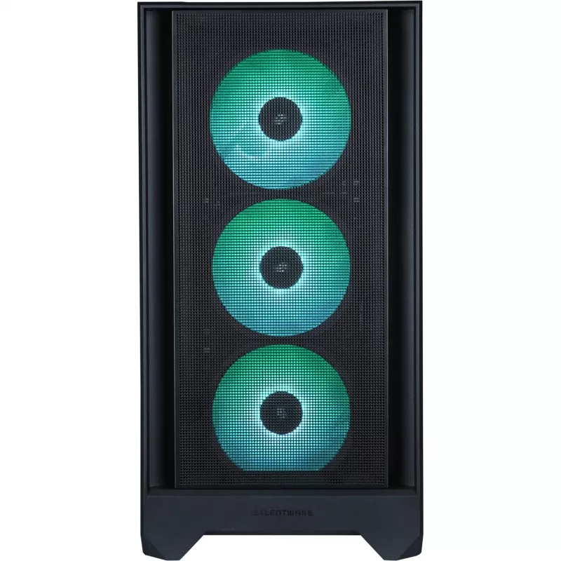 PC-Gehäuse Silentware Flow 110 A-RGB Schwarz — Mid-Tower-Gehäuse, gehärtetes Glas-Seitenpanel