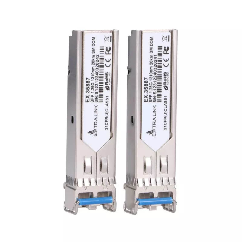Extralink SFP 1.25G Modul 2er-Pack, 1.25Gbps, LC/UPC, 1310nm, 20km, Single Mode, DOM
