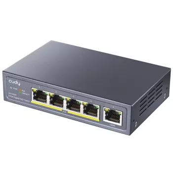 Cudy GS1005P Netzwerk-Switch — 5-Port Gigabit Ethernet mit 4 PoE-Ports, 60 W Gesamtleistung, Metallgehäuse, rackmontierbar