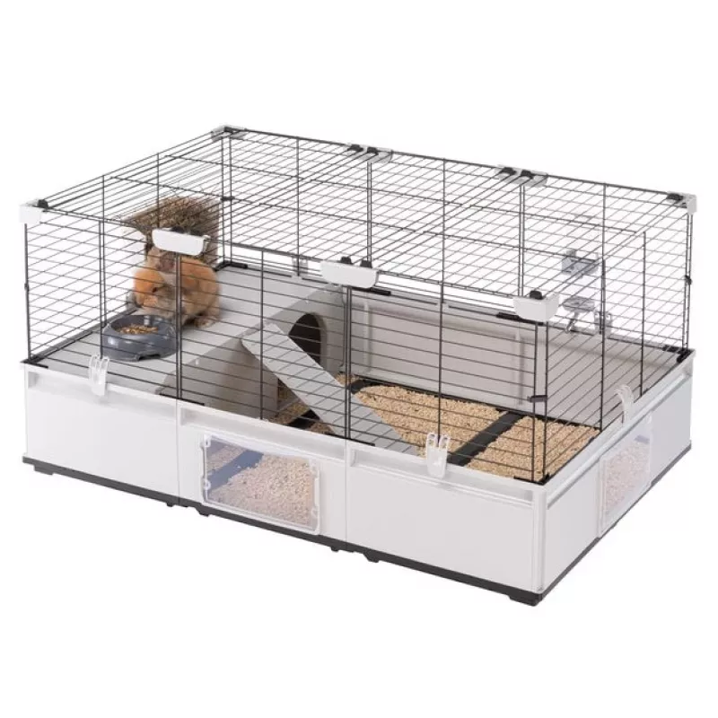 Käfig FERPLAST Modular 2 für Kaninchen und Meerschweinchen 109 x 72 x 56 cm, Metall, grau, Stababstand 23 mm