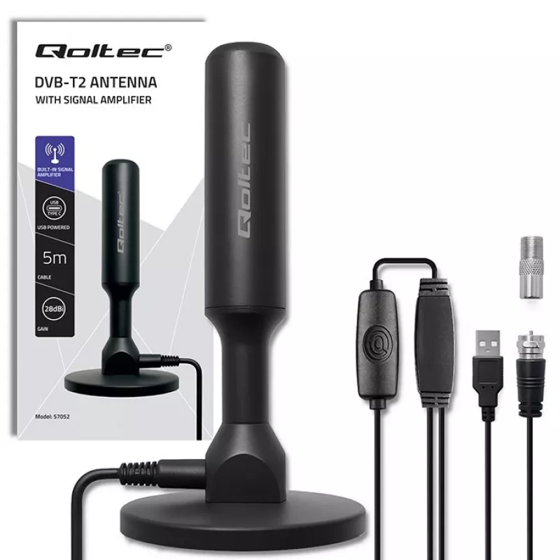 TV-Antenne QOLTEC DVB-T2 28 dBi mit Signalverstärker, Innen-/Außenempfang