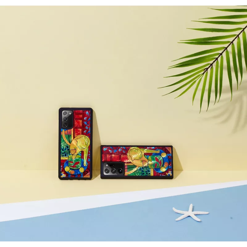 Schutzhülle iKins für Samsung Galaxy Note 20 mit rotem Katzen- und Fischdesign