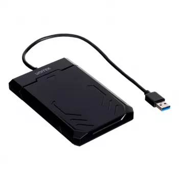 HDD/SSD-Gehäuse Unitek Y-3036, 2,5 Zoll SATA III, USB 3.2 Gen 1 (5 Gbit/s), UASP, integriertes USB-A-Kabel, schwarz
