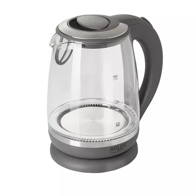 Adler | Wasserkocher | AD 1286 | Standard | 2200 W | 2 L | Kunststoff/Glas | 360° drehbare Basis | Grau/Transparent