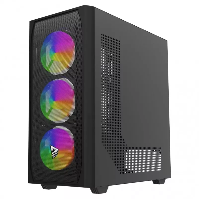 PC-Gehäuse SAVIO Noctis Flow RGB — Cube, ATX/Mini-ITX, 3x 120 mm Frontlüfter, Seitenfenster aus gehärtetem Glas, max. GPU 35 cm