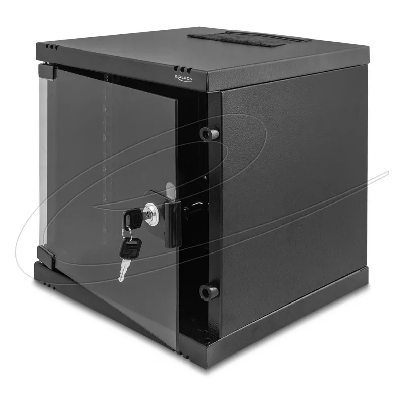 Freistehendes/Wand-/Bodenmontiertes Rack DELOCK 43422 6U 30 kg Tragfähigkeit IP20, schwarz, Schlüsselschloss