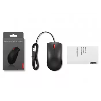 Kabelgebundene USB-A-Maus Lenovo 120 — Schwarz, beidhändig, 1600 DPI, 3 Tasten, 1,5 m Kabel