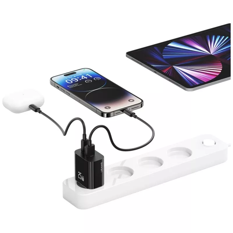 USB-Ladegerät usams USA001629 25W 1×USB-C + 1×USB-A Schnellladung