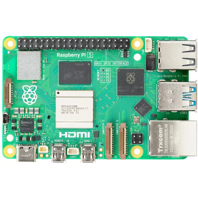 Single-Board-Computer Raspberry Pi 5 Entwicklungsboard — 2400 MHz Arm Cortex-A76, bis zu 16 GB LPDDR4x, MicroSD, USB 3.2, Wi‑Fi 5