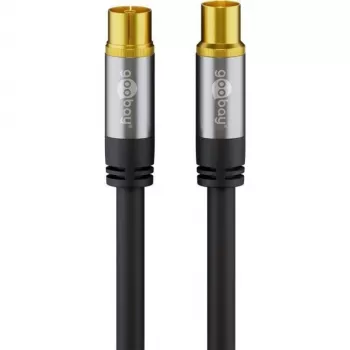 Goobay TV-Antennenkabel (135 dB Typ), 4-fach geschirmt, 2 m, Schwarz – vergoldet, Koax-Buchse > Koax-Stecker (70367)