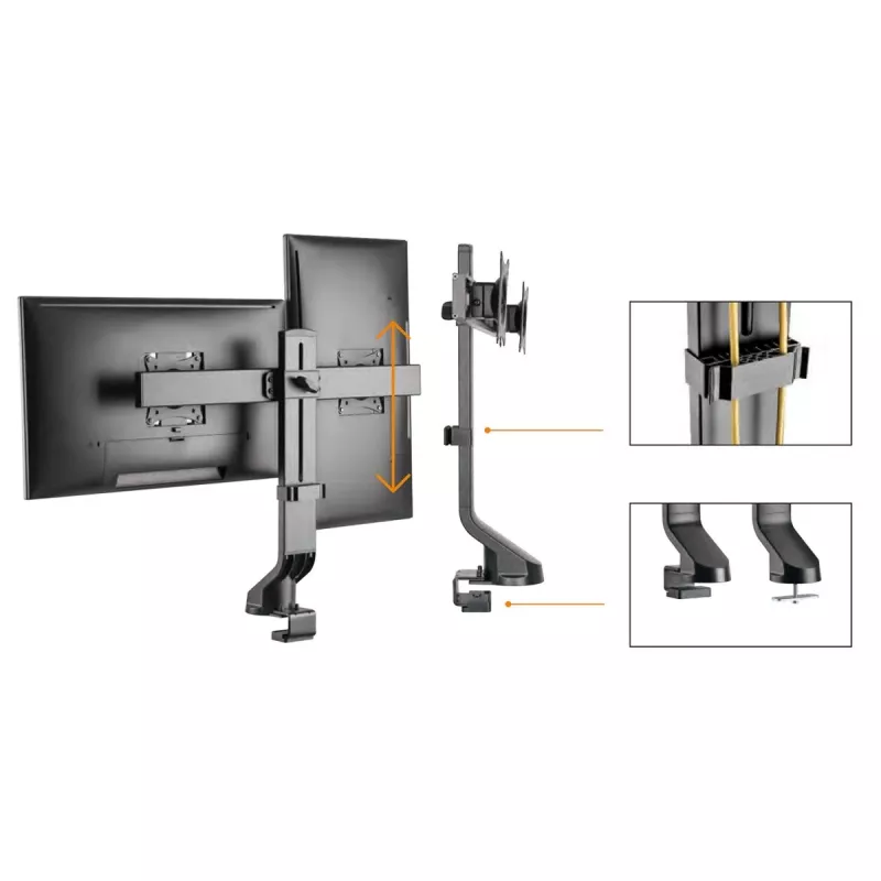 Monitorhalterung MACLEAN MC-854 für zwei Monitore 17–27 Zoll VESA 75x75 / 100x100, Doppelarm-Tischhalterung