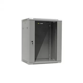 NETRACK 019-150-645-021 Wand-/Hängeschrank 19 Zoll 15U/450 mm Glastür grau abnehmbare Seitenwände