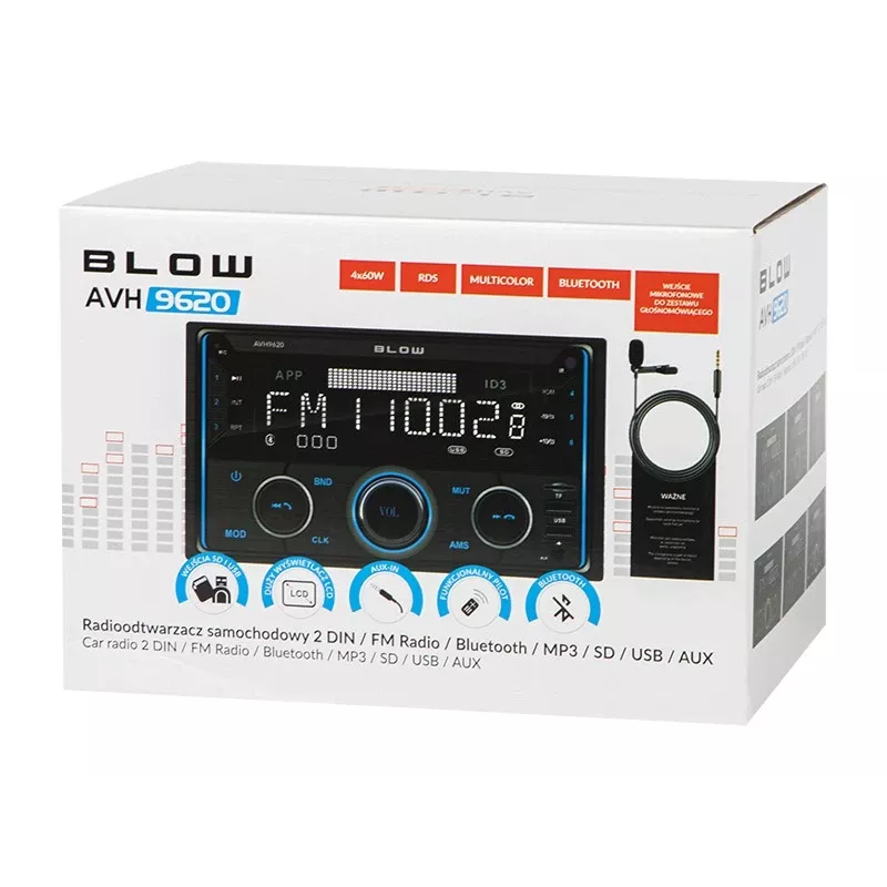 2DIN-Autoradio BLOW AVH-9620 Double-DIN-Einbaugerät mit Bluetooth 5.0, USB Typ-A, 2,8-Zoll-Anzeige, 4×60 W RMS