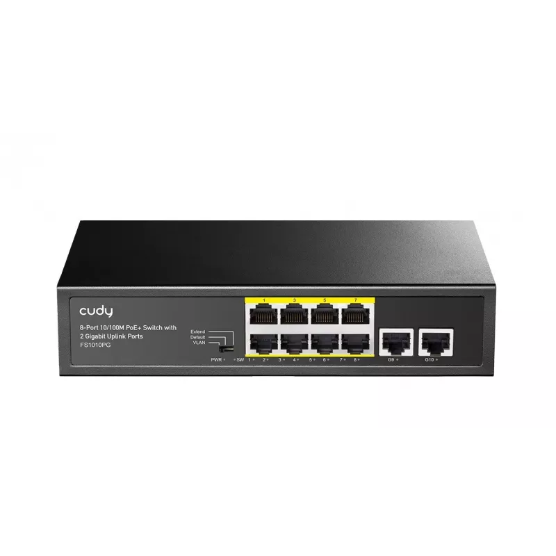 Netzwerk-Switch Cudy FS1010PG — 10/100 Mbps, 8 PoE-Ports, 2 Uplink, 120W PoE-Budget, Metallgehäuse