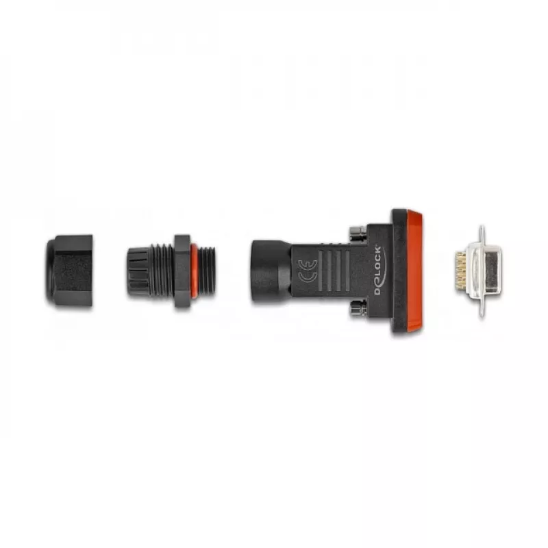 DeLOCK D-Sub 9-polig Buchse IP67 wasserdichter Anschluss schwarz orange