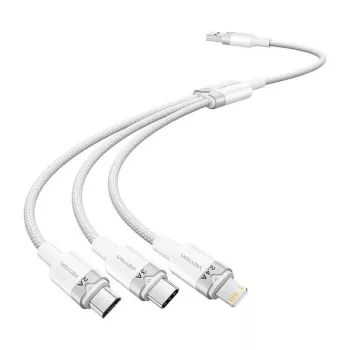 USB 2.0 A auf 3-in-1 3A Kabel Vention CTPWG 1,5 m weiß
