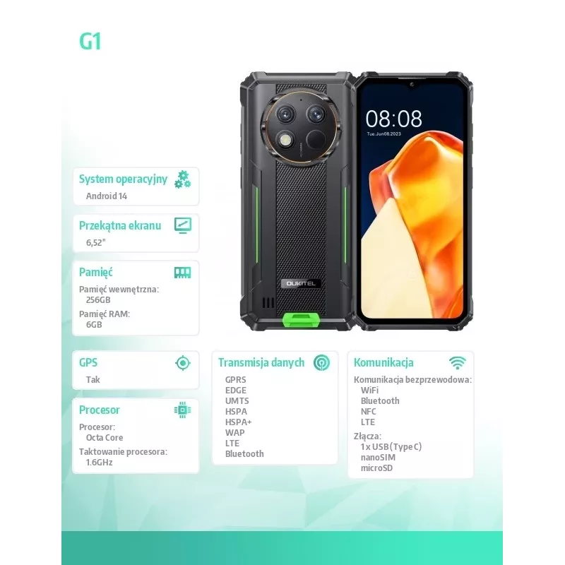 Oukitel G1 6.52 6/256GB 10600 mAh DS. Grün
