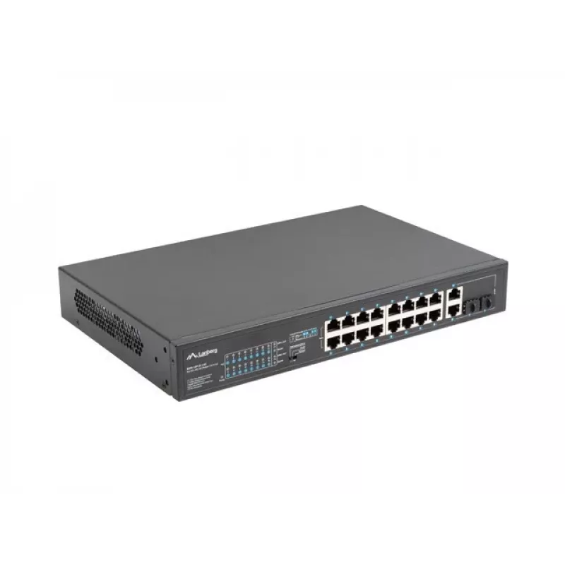 Unmanaged Switch LANBERG RSFE-16P-2C-250 — 18-Port Gigabit, 16x PoE+ (30W), 2x SFP, 250W, 1U, Metall, Rackmontage