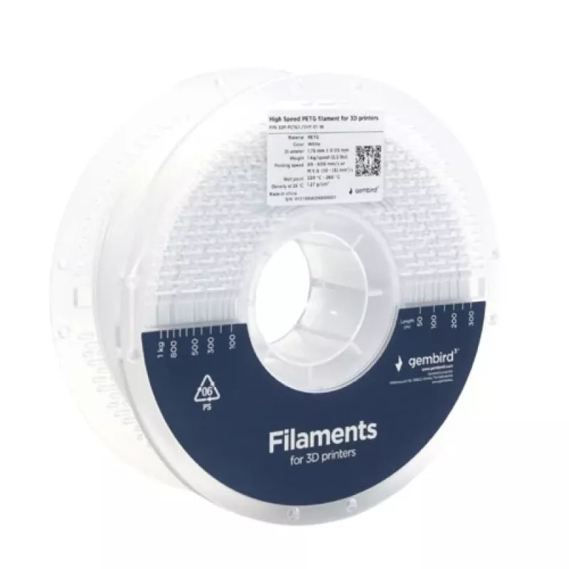 Gembird 3D-Druck-Filament PETG 1,75 mm Weiß 1 kg