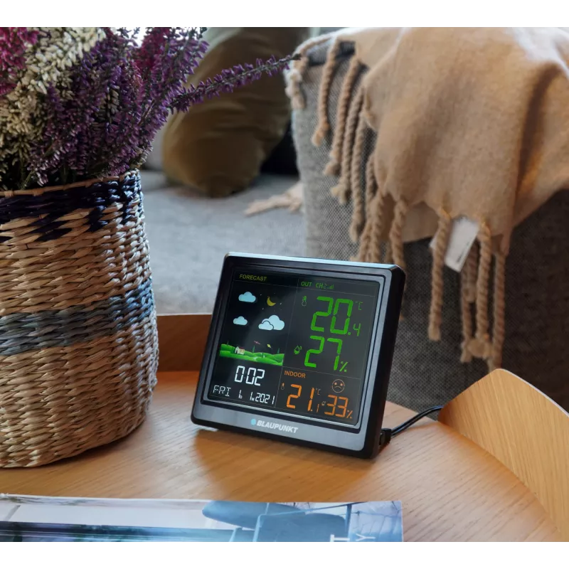 Wetterstation BLAUPUNKT WS25BK — Monitor für Innen-/Außentemperatur und Luftfeuchtigkeit, schwarz, 1 Sensor, LCD-Anzeige