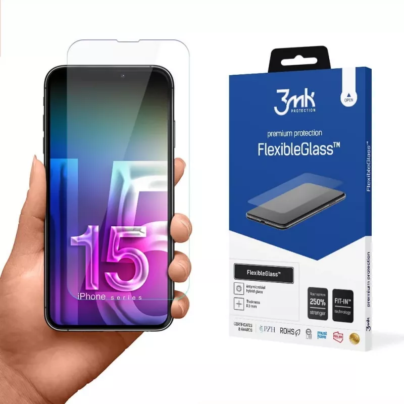 Gehärteter flexibler Displayschutz 3MK FlexibleGlass Pro für Apple iPhone 15 – klar, kratzfest