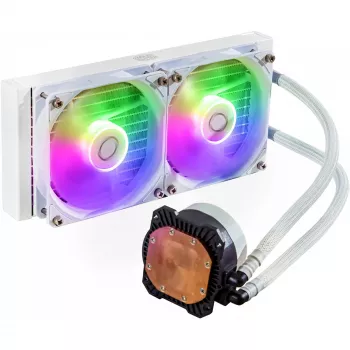 Flüssigkeitskühlungsset Cooler Master MasterLiquid 240L Core ARGB Weiß — 240-mm-Radiator, 120-mm-Lüfter, unterstützt LGA1700/AM5/AM4 und ältere Sockel