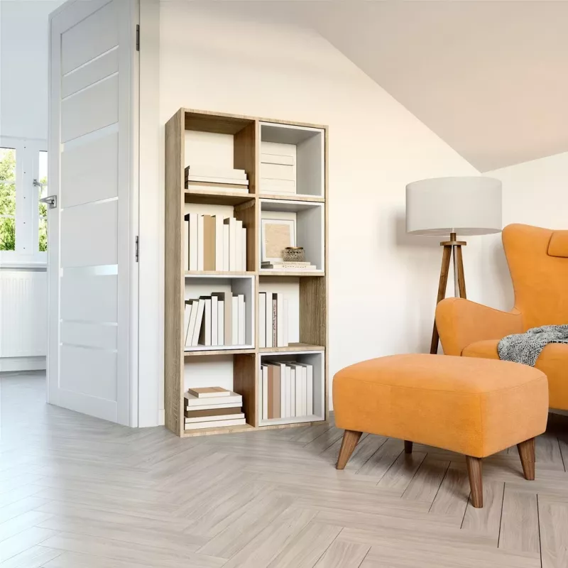 Bücherregal topper MALAX 2X4 SONOMA, Sonoma-Eiche, 8 Regalböden, 1470×300×750 mm