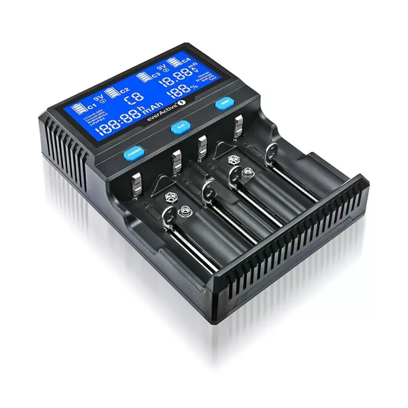 everActive UC-4200 Universalladegerät AC 12V 3A, unterstützt AA/AAA/C/9V, 4 Zellen, schwarz, integrierte Anzeige