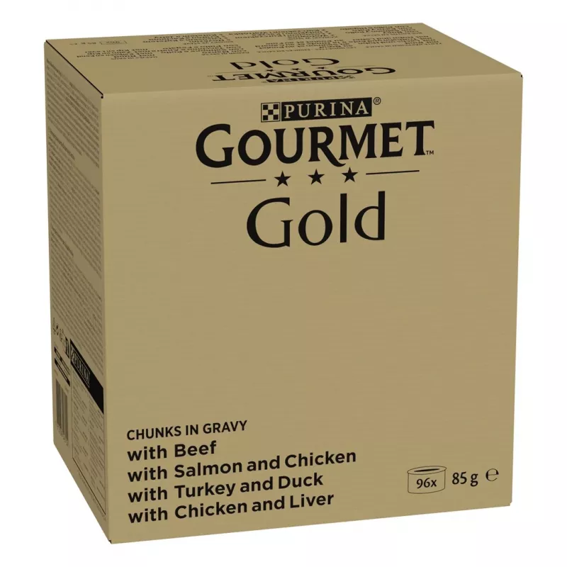 Nassfutter-Multipack Purina Nestlé GOURMET Gold Stückchen in Sauce — 96 x 85 g, 8,16 kg, 4-Geschmacksrichtungen-Mix
